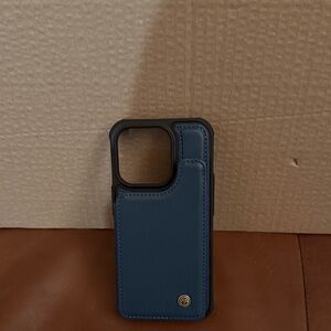 Elegant Blue Phone Case with Card Holder for I Phone 15 Pro